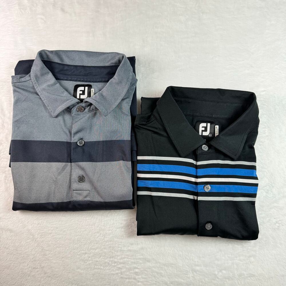 Lot of 2 FootJoy FJ Golf Polo Shirt Men 2XL Performance Stripe Embroidered Logo